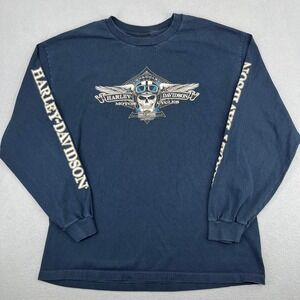 Harley-Davidson Mens XL Navy Blue Long Sleeve Palm Beach Florida Graphic T-Shirt